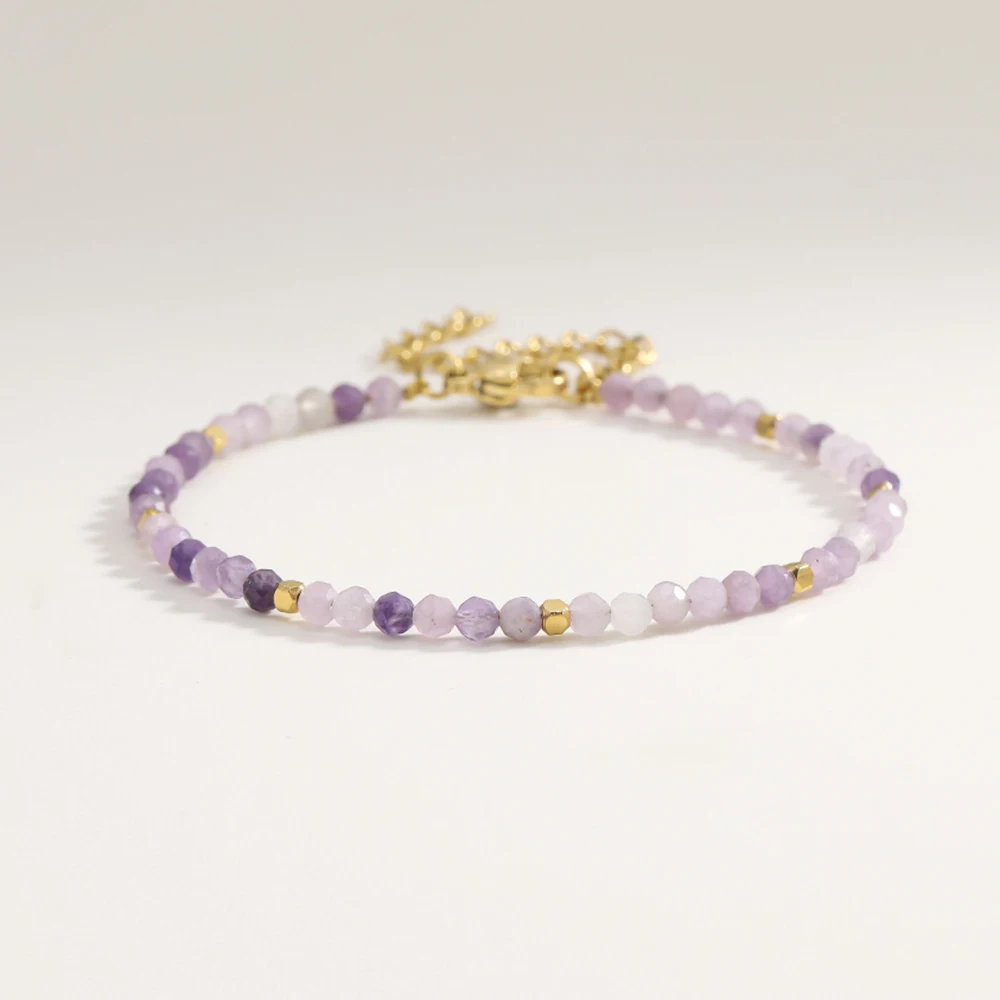 Bracelet Fin 2 Couches En Pierres Naturelles Facettées 3mm - Porte-bonheur, Ajustable 22.9-28 Cm - Cadeau Pour Femme - 12