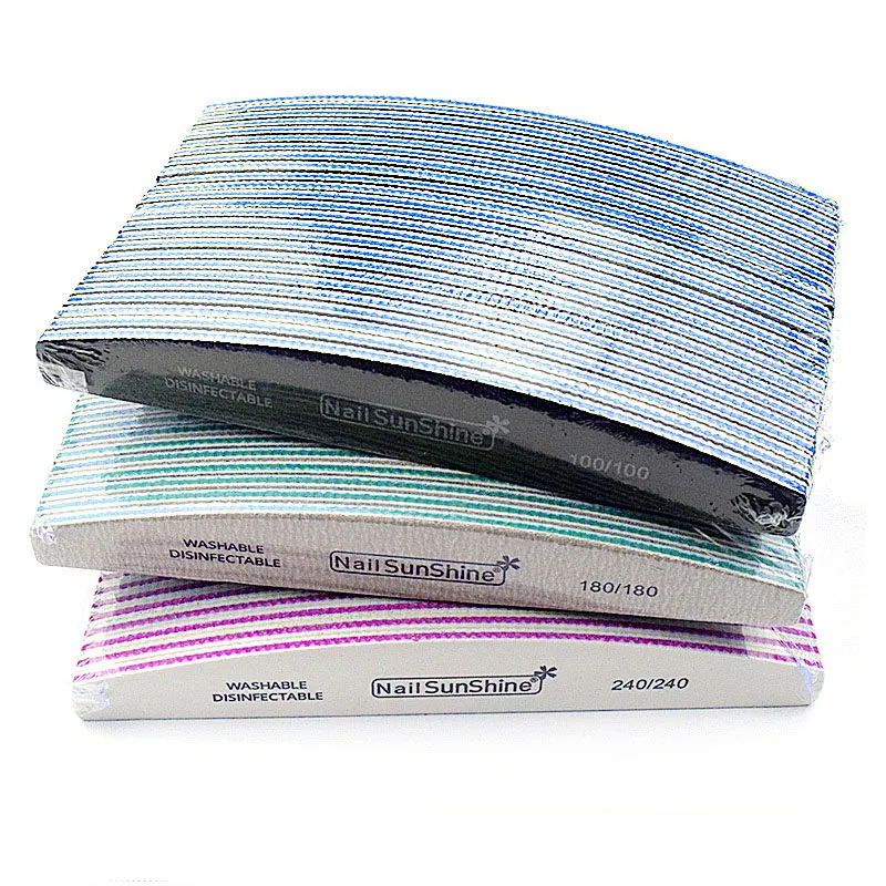 

25Pcs/Lot Thickened Half Moon Nail Files 4mm Rubber plate Double Sided 100/180/240 Professional Nails Art Polishing Buffer Tools