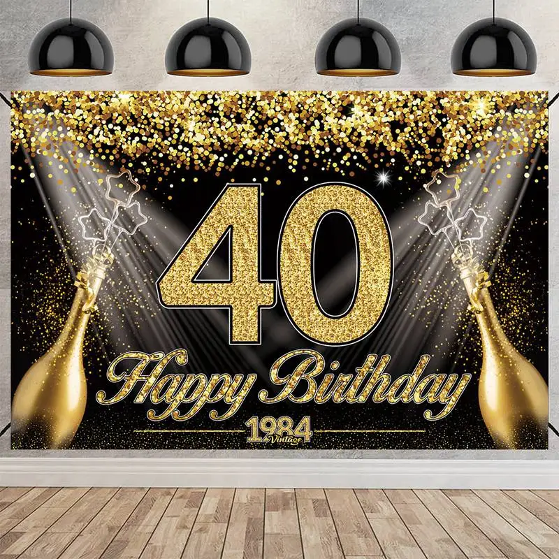 Pancarta de fondo de feliz 40 cumpleaños para hombre y mujer, cortina de  puerta de globo, 40 años, aniversario 40, decoración de fiesta de cumpleaños  - AliExpress