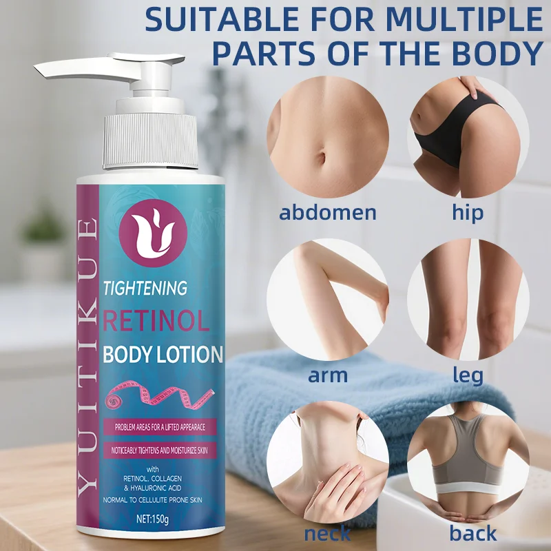 Retinol Body Lotion visibly improves firmness and moisturizes the skin, suitable for normal to cellulite-prone skin.
