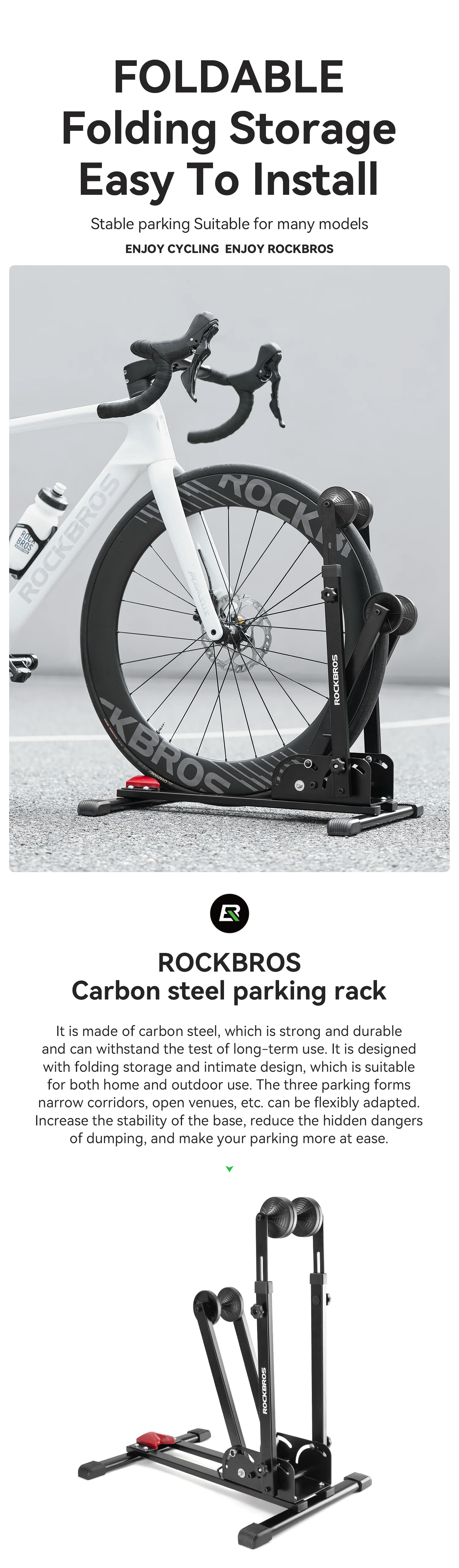 ROCKBROS Fahrrad Parkplatz Ständer Faltbare Stabile Straße MTB Fahrrad Ständer Racks Radfahren Unterstützung Halter Rack Carbon Stahl Nicht-slip – Detail 1