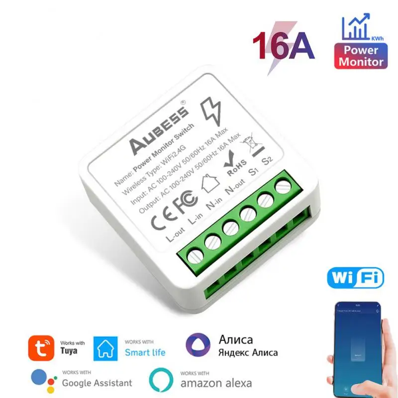 Tuya Mini WiFi Smart Switch Módulo de relé con función de temporizador,  16A, interruptor de luz inteligente de 2 vías para hogar inteligente