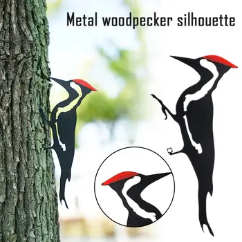 Yard Art Tree Bird Animal Art Garden Metal Tree Steel Art Metal Bird woodpecker Garden Creative Decoration