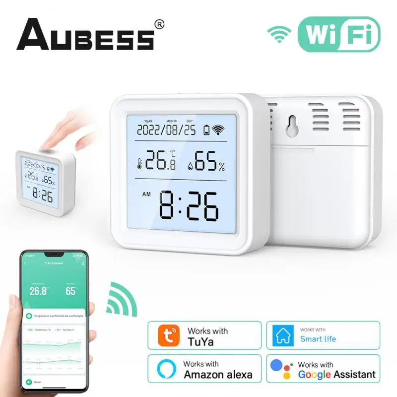 

Tuya WiFi Temperature and Humidity Sensor BatteryPower With LCD Screen Display Via SmartLife App Voice Control Alexa Google Home