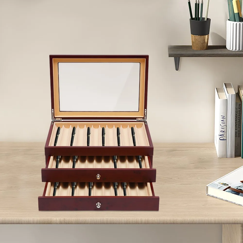 3 Layer Wood Pen Display Box Pen Organizer Box 34