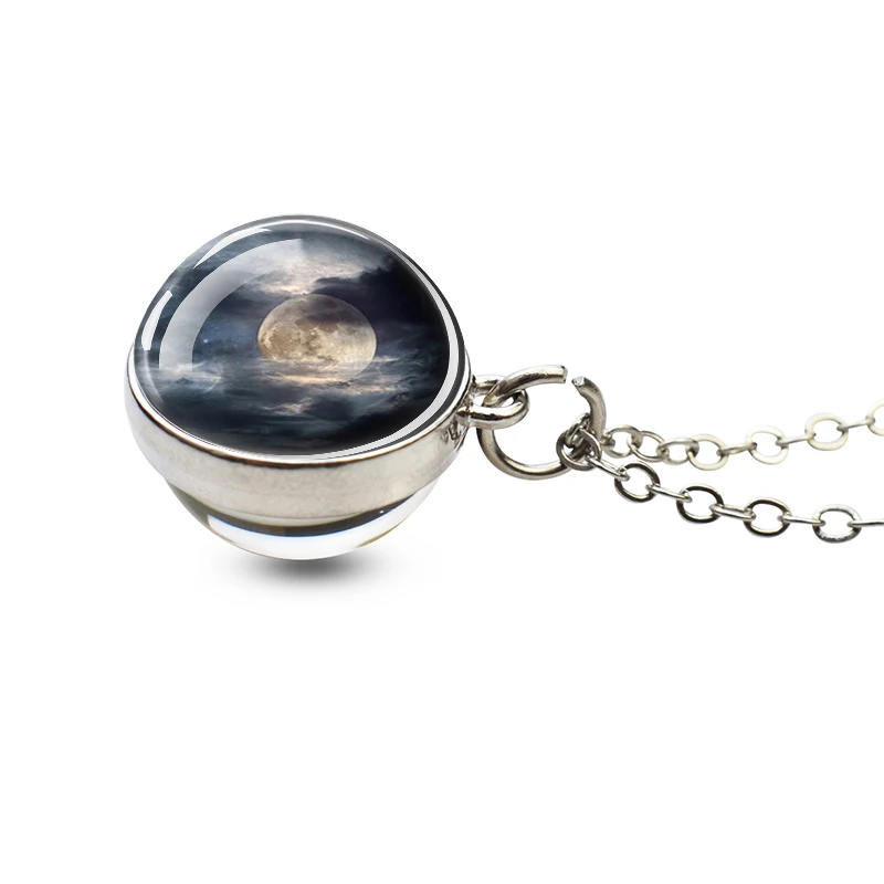 Art Tree Of Life Moon Shooting Star Space Cloud Sky Double Sided Glass Ball Collana Charm Ciondolo Gioielli Regalo