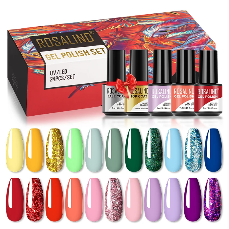 Rosalind 24pcs Gel Nail Polish Set Glitter Semi Permanent Hybrid Gel