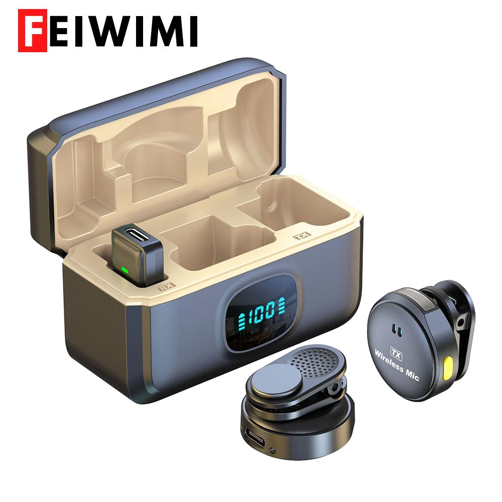 FEIWIMI Wireless Lavalier Microphone Magnetic Attachment Noise Cancellation Audio Video Recording Microphone for ISO Android