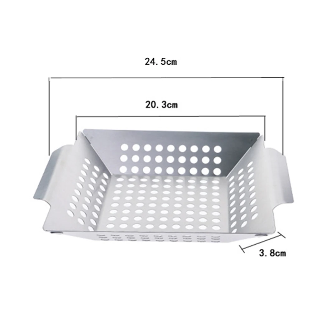 

Stainless Steel Square Vegetable Grill Tray With Perforated Grill Tray Outdoor Barbecue Tool BBQ Vegetable Fish Kabob Grill Pan