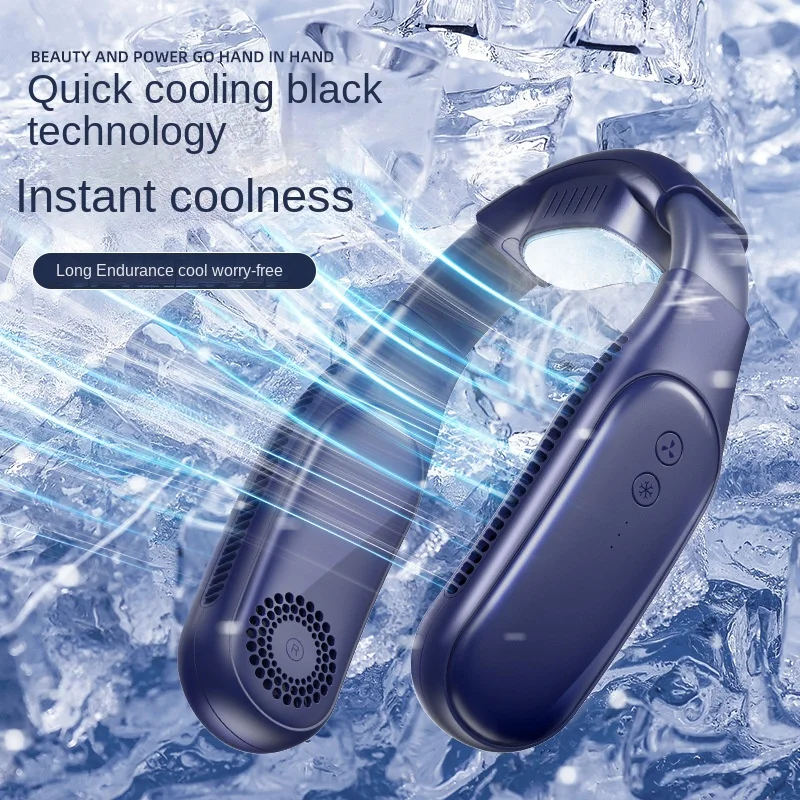 

2023 New Strong Cooling Summer Portable Neck Hanging Fan Usb Mini Silent Cooling Fans Leafless Hanging Neck Air Cooler