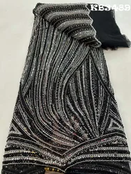 2023 Fashion Elegant French Embroidery Beaded Lace Fabric Evening Dress Nigerian With Sequins Fabric For Wedding Dress KB3489