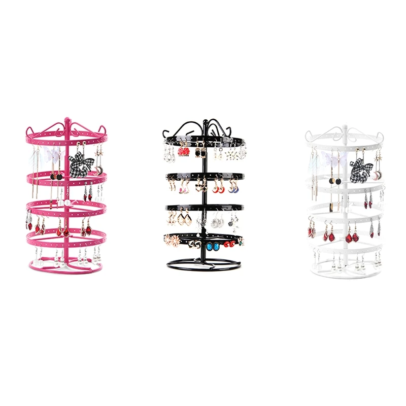 

1 PCS Wrought Iron Four-Story Rotating Jewelry Rack Earring Earring Bracelet Display Rack Pink