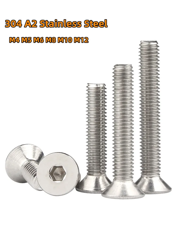 

M4M5M6M8M10M12 DIN7991 304 A2 Stainless Steel Bolt Hexagon Hex Socket Flat Head Flat Countersunk Furniture Screw Machine Screws