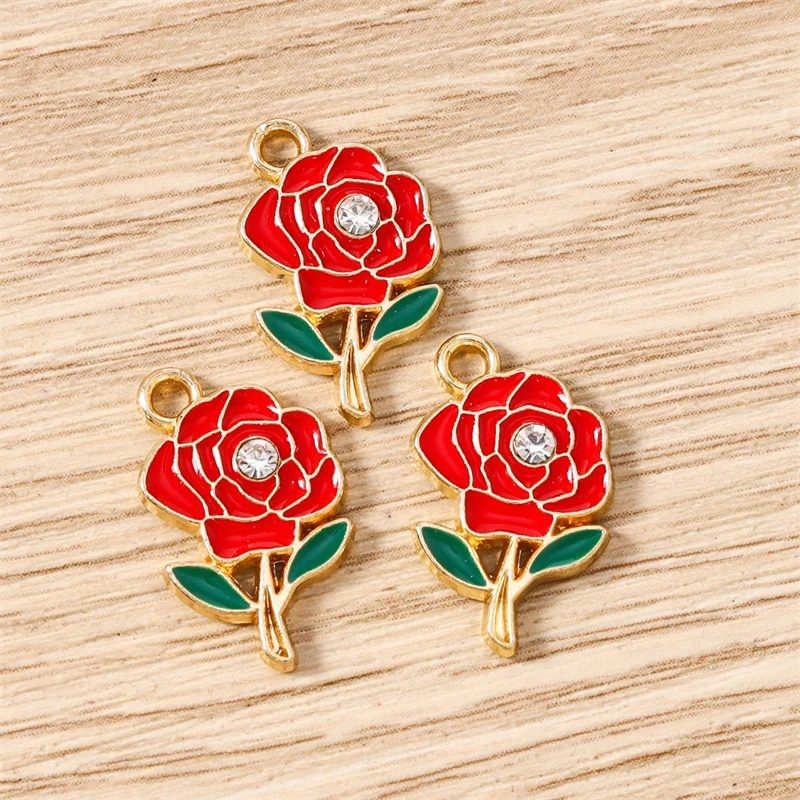 10 Stück modische bunte Emaille-Blumen-Charms-Anhänger für die Herstellung von Ohrringen, Halsketten, Armbändern, handgefertigten Kunsthandwerks, Schmuckzubehör – Detail 4