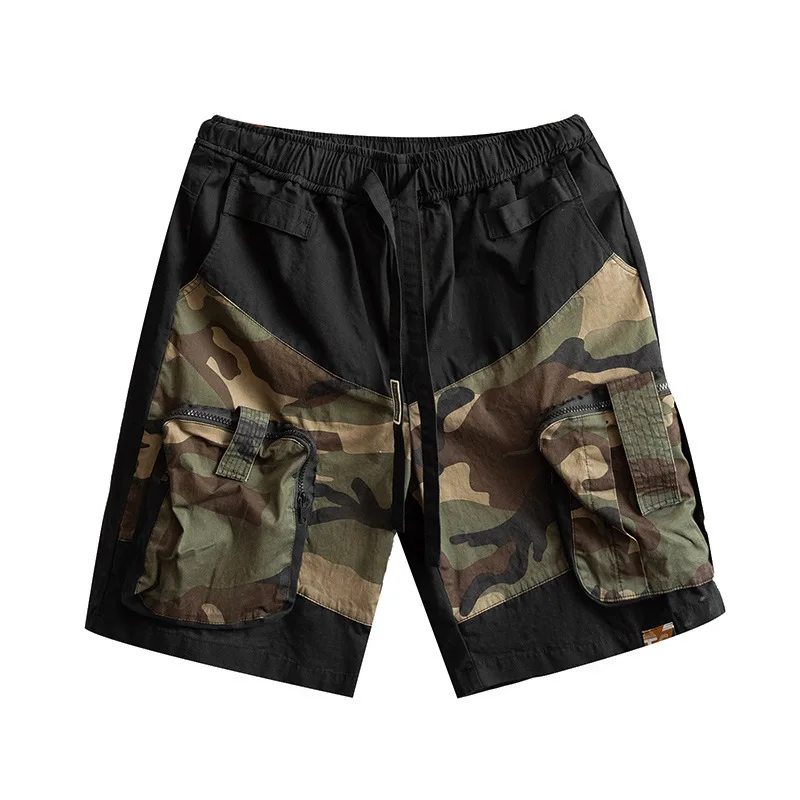 Pure Cotton Cargo Camouflage Shorts for Men Summer Outdoor Multi Pocket Stretch Cargo Training Camping Climbing Short Pants