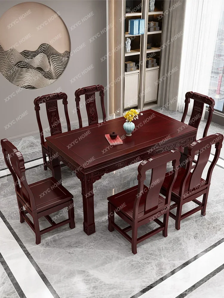 

Новый набор обеденных столов и стульев в китайском стиле, домашний обеденный стол из массива дерева в античном стиле для маленькой квартиры