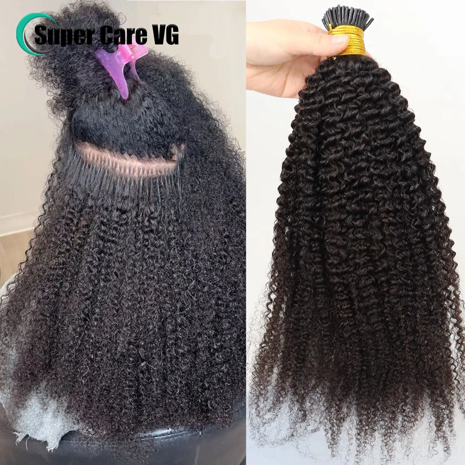 100g 4B 4C Afro Kinky Curly I Tip Human Hair Extensions Women Brazilian Remy Hair 1g strand Easy Stick Micro LiIk I Tip