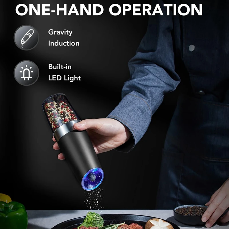 Electric Salt And Pepper Grinder Set Battery Operated Automatic Salt And Pepper Shakers Adjustable Coarseness LED Light Durable