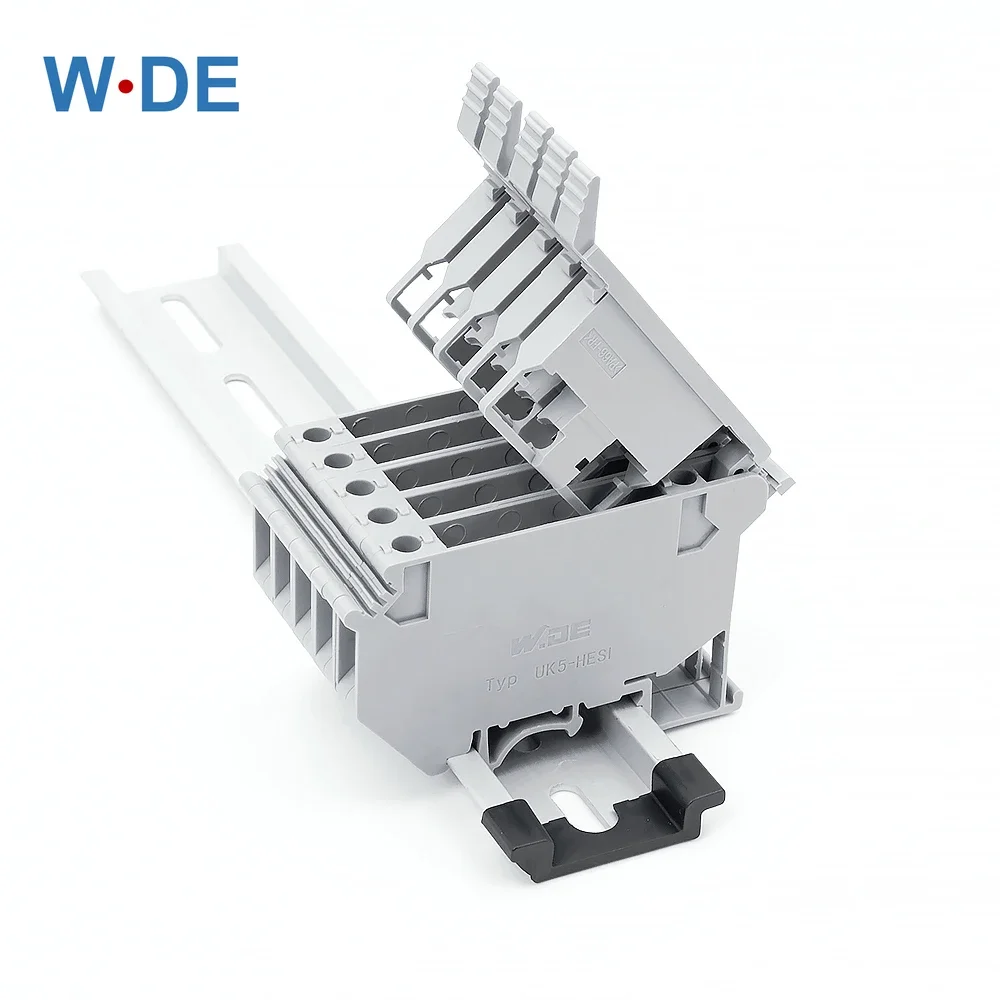 Din Rail Terminal Block 10Pcs Din Rail Fuse Terminal Blocks Gray UK5-HESI Connector Screw Type UK5-HESILED Screw Fuse Holder Wire Conductor