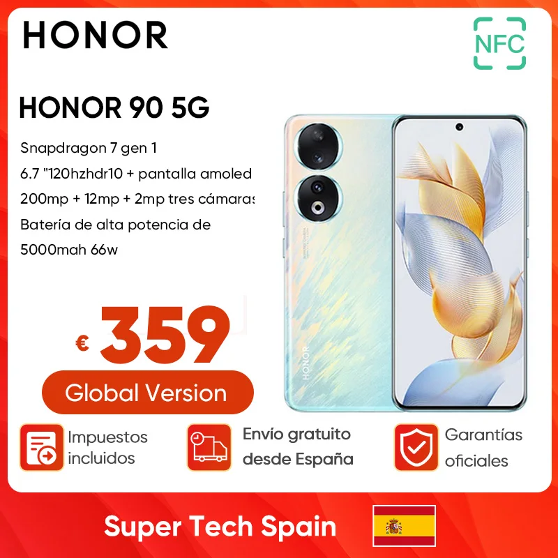 Versione Globale Honor 90 5G Smartphone 200Mp Fotocamera Ultra-Trasparente Snapdragon 7 Gen 1 5000Mah Batteria 66W Supercharge Display 120Hz