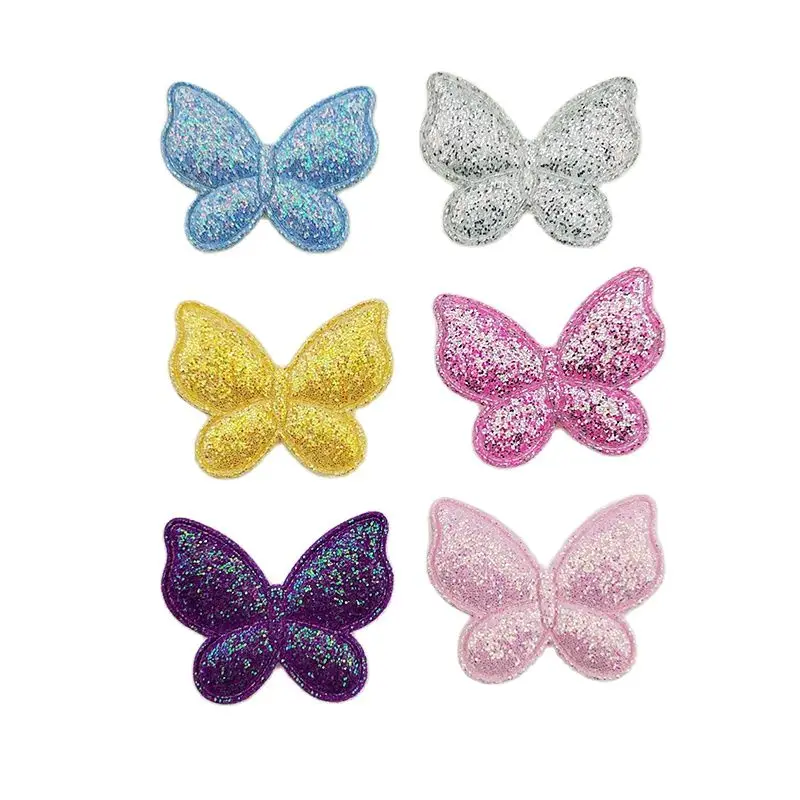 100 Teile/los Zwei Größe Glitter Schmetterling Gepolsterte Appliques Für Handwerk Kleidung Nähen Liefert DIY Haar Clip Zubehör Patch – Detail 1