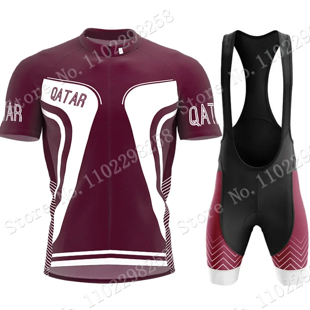 Qatar National Team Cycling Jersey Set Summer Bicycle Clothing Road Bike Shirts Bicycle Bib Shorts