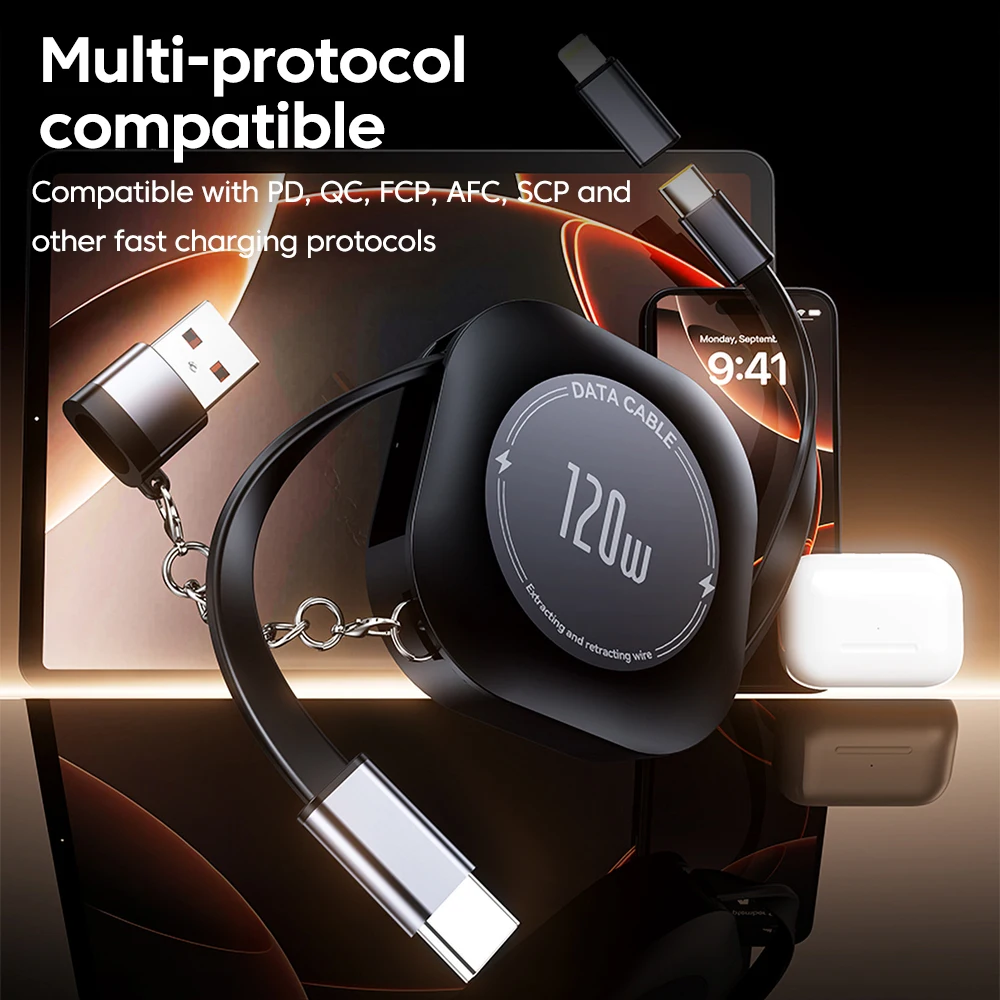 รูปสินค้า สายชาร์จ USB-C พับเก็บได้ พร้อมอะแดปเตอร์ iPhone/Xiaomi