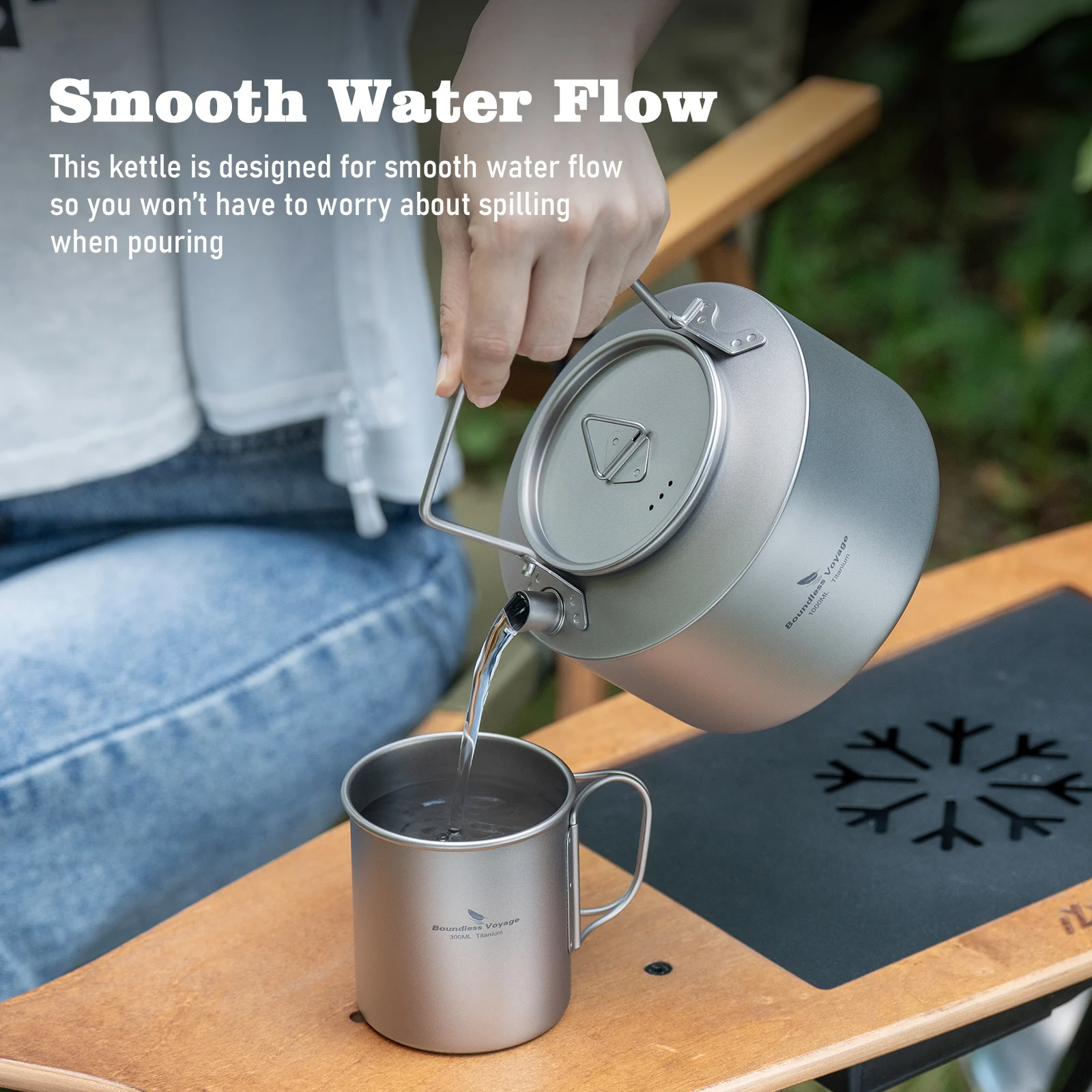 Boundless Voyage 1L Wasserkocher Titan-Teekanne Leichter und schnell erhitzender Kochwasserkrug für Wandern, Picknick, Reisen Ti3099D – Detail 5