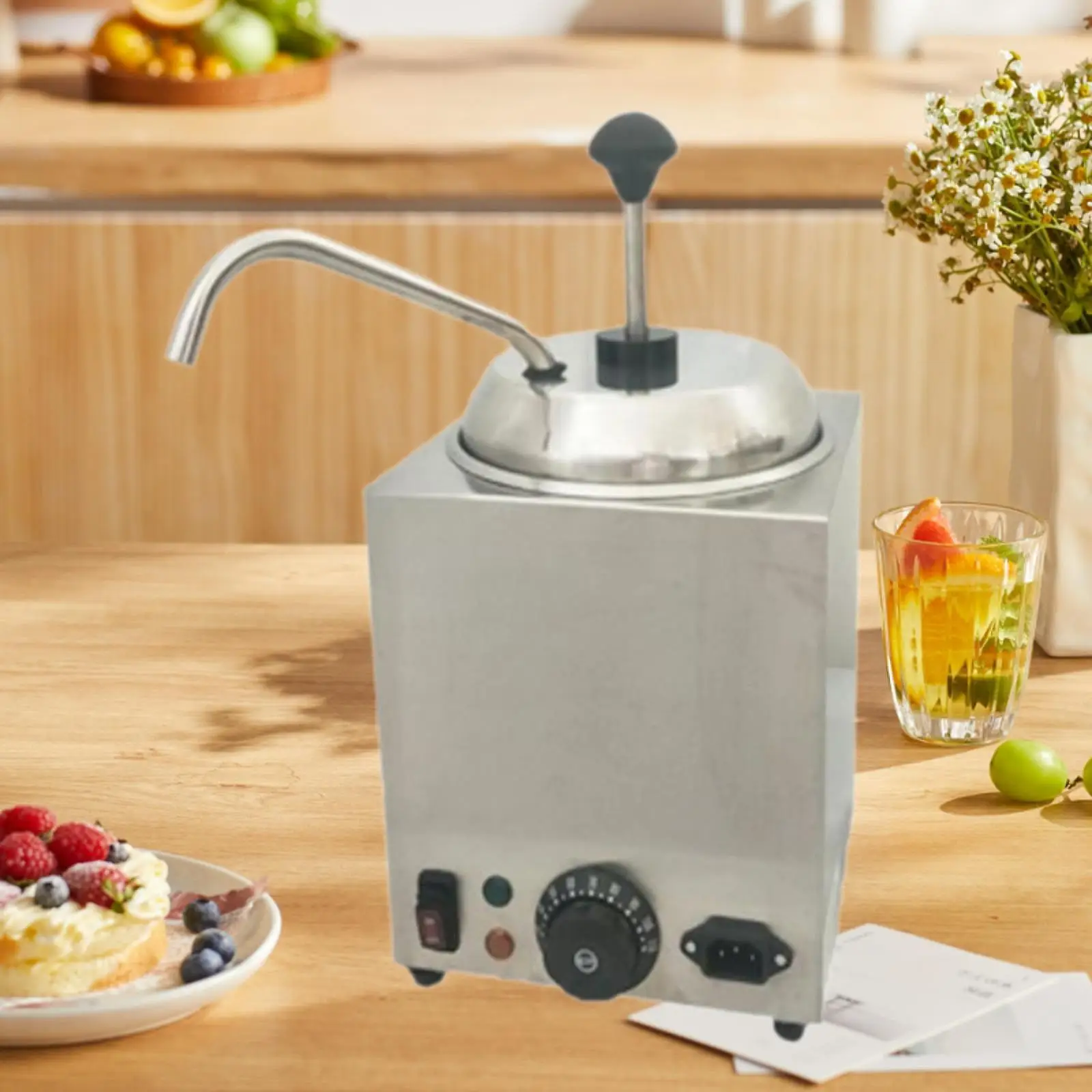 Nacho Cheese Machine Nacho Cheese Dispenser Warmer Temperature Control Hot Fudge Warmer Caramel with Pump Sauce Fudge Dispenser