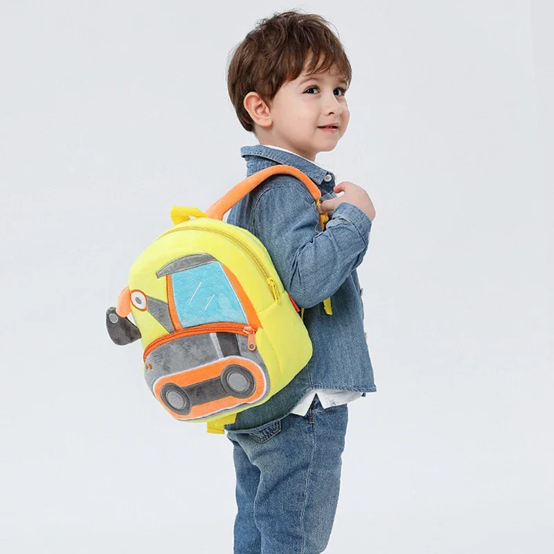 Sac à Dos d'École Mignon en Peluche pour Enfant Garçon et Fille, Cartable 3D, Dessin Animé, Camion, Voiture, Maternelle