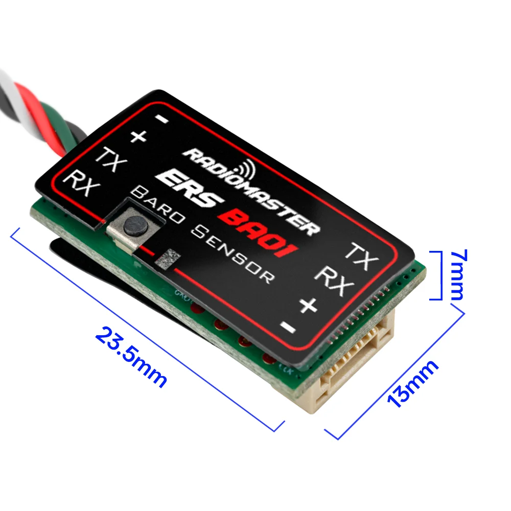 Capteur barométrique ERS-BA01 installé sur un drone FPV, mesurant l'altitude en temps réel pour une télémétrie précise.