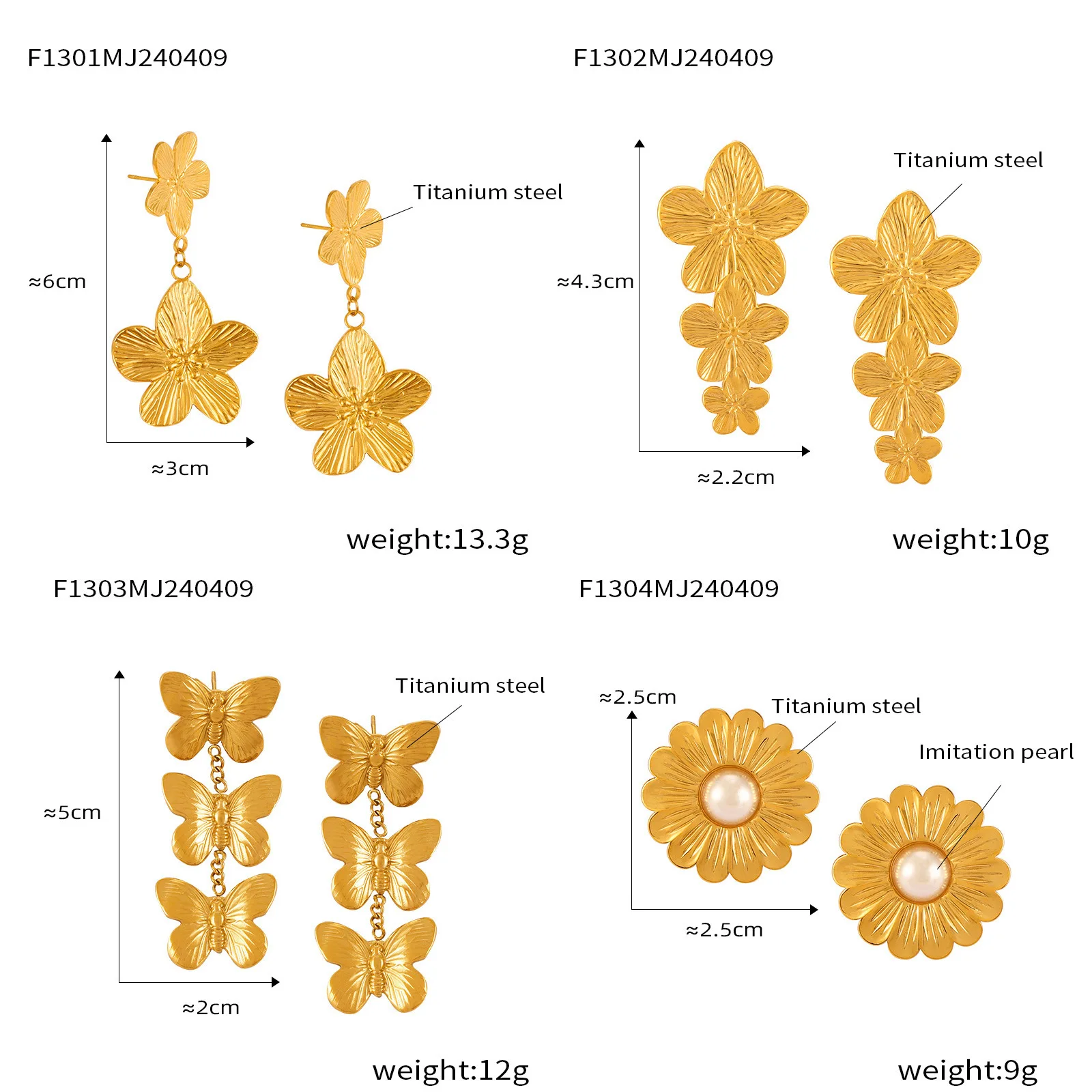 Neue Edelstahl-Blumenohrringe für Damen Luxuriöse Vergoldete Lange Ohrringe für Mädchen Wasserfester Schmuck 2024 Accessoires – Detail 2