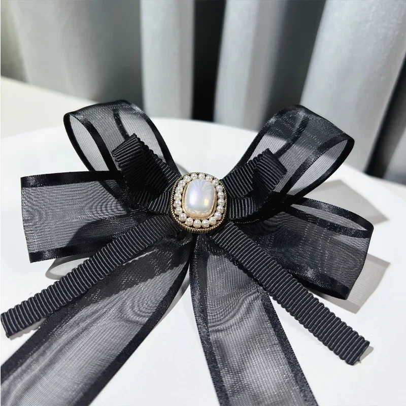

Korean Lace Pearl Bow Tie Brooch Fashion Women Students Uniforms Shirts Streamers Fabric Collar Pins Women's Accessories Bowtie