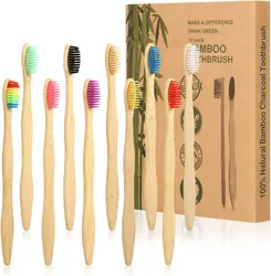 Eco - Friendly Bamboo Toothbrush Set - Biodegradable, BPA - Free, Assorted Colors, Nylon Bristles (10 Pack) (10Pcs Mix colors)
