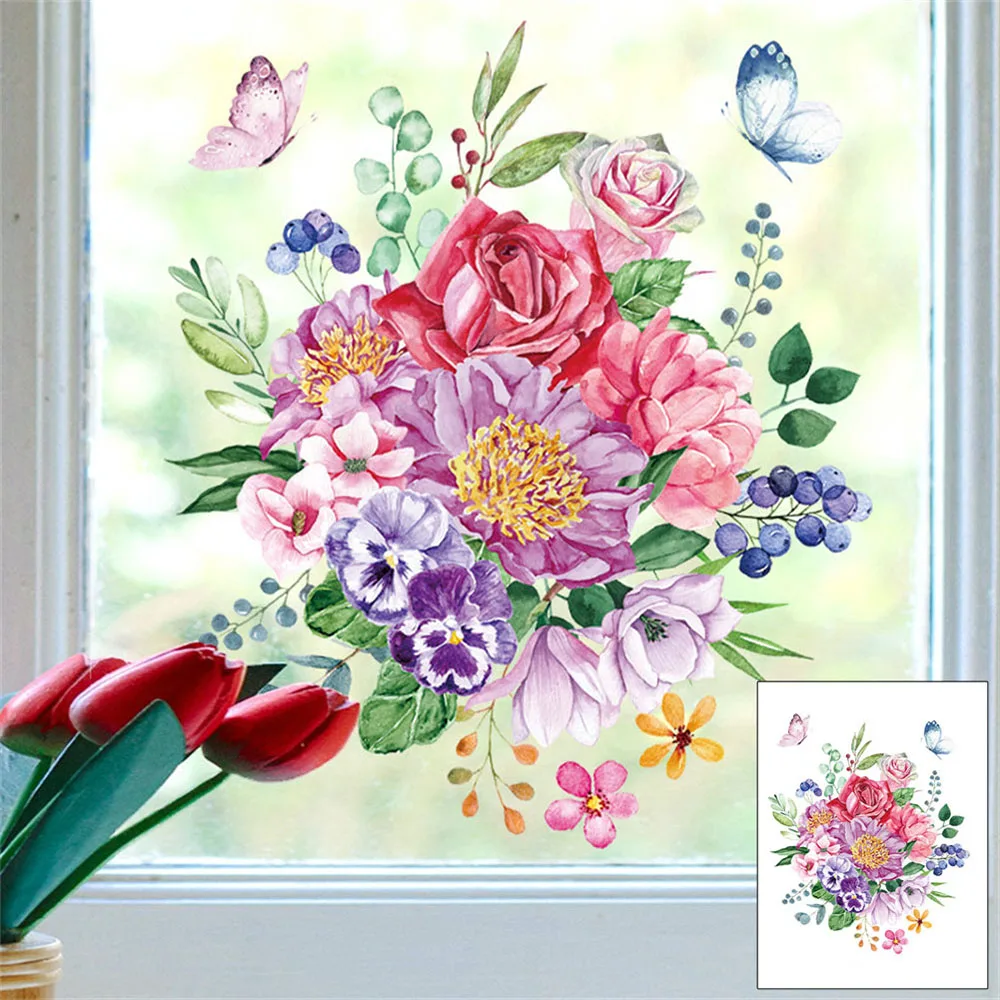 Floral Toilet Stickers PVC Flower Murals Lightweight Waterproof Self-adhesive Paintings Bathroom Decoration Floral Stickers