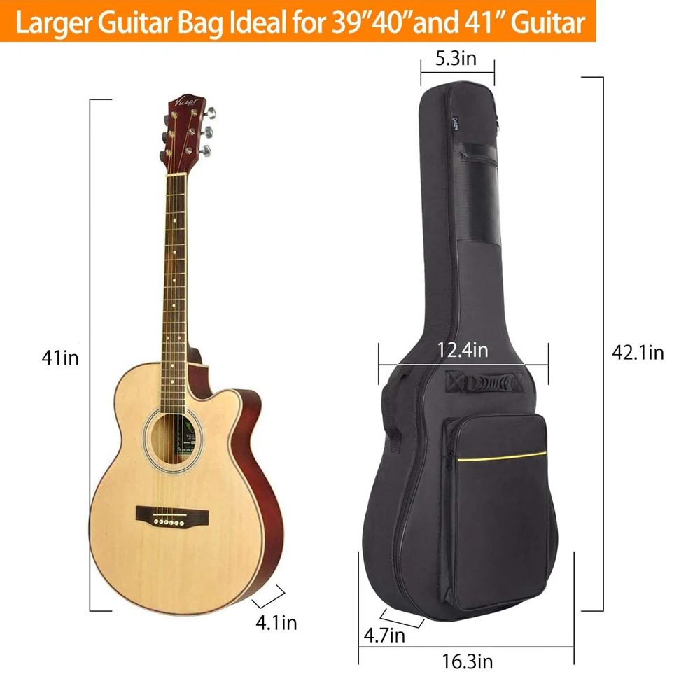 Alta qualità con manico per chitarra acustica Custodia per chitarra da 41 pollici Doppi spallacci Zaino per chitarra Borse per strumenti Borsa per chitarra - immagine 6