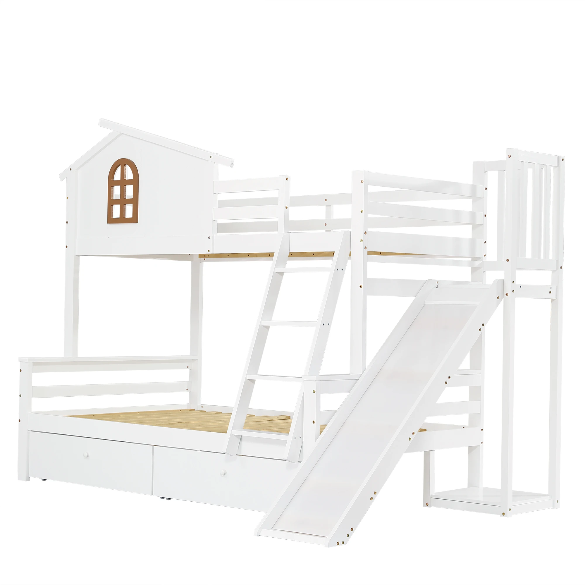 [317285923WAA] Etagenbett mit charakteristischen Fenstern und vierstufiger neigbarer Treppe, Kinder- und Mutterbett mit 90x200 & 120x200cm – Detail 15