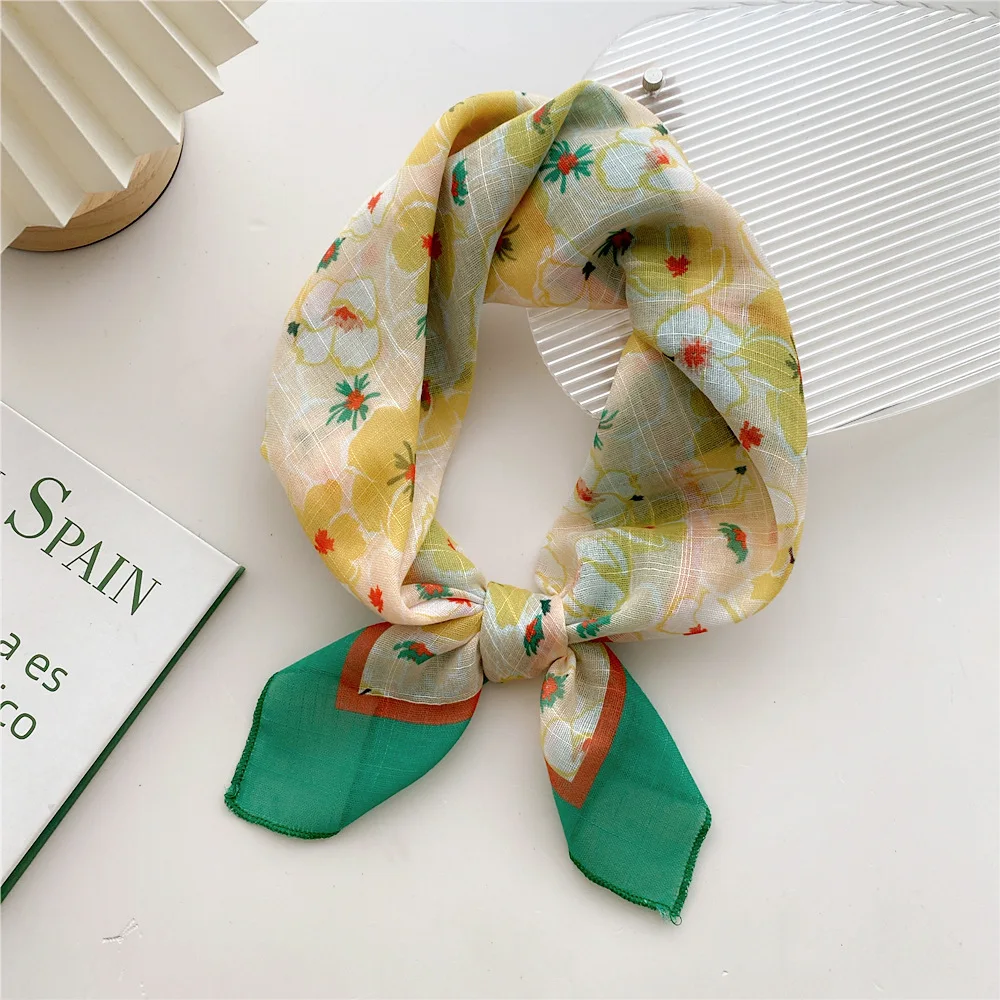 Cotton and linen Shawl Print Headscarf Hair Wrap Neckerchief Female Square Scarf For Women Headband Foulard Hijab Bandana FJ723 6