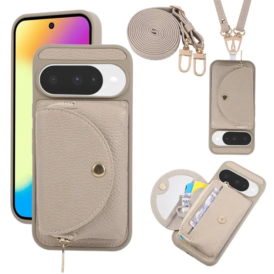 Lychee Grain Leather Round Flip Wallet Phone Case with Magnetic Buckle Cover