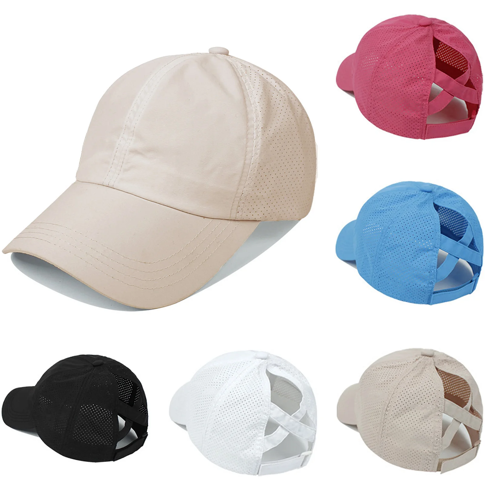 Breathable Fashion Unisex Baseball Cap Solid Color Cross Ponytail Baseball Cap for Outside Sun Protections 2