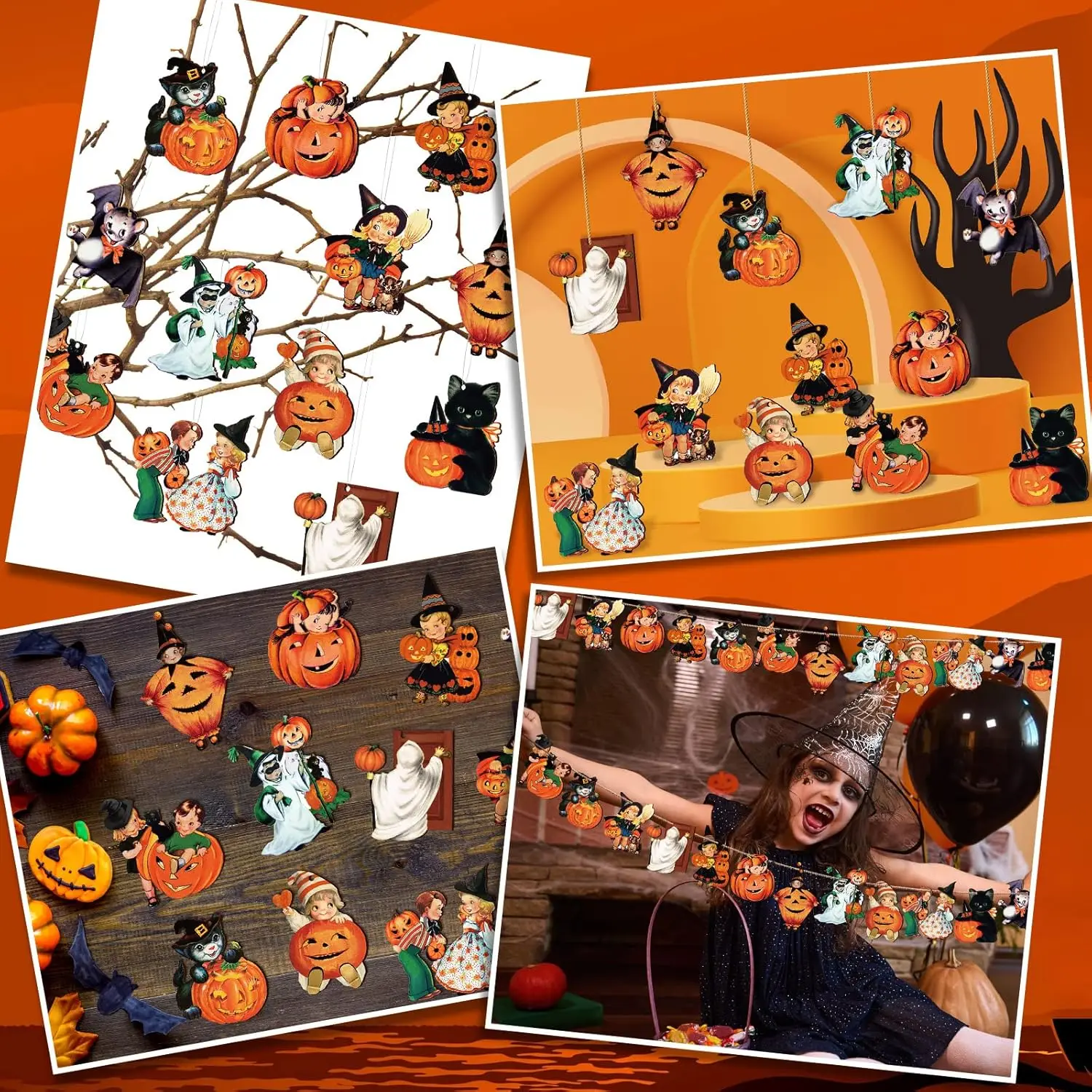 24 wooden Halloween decoration pendants, holiday decorations