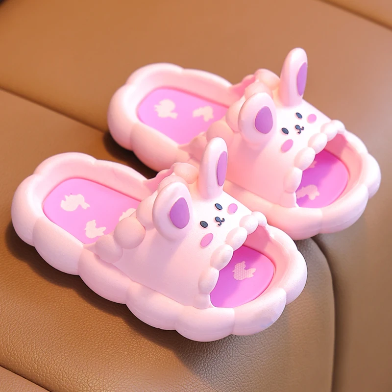 Summer Aged 3-10 Children Slippers Cute Cartoon Rabbit Sandal For Boys Girls Flip Flops Non-Slip Bathroom Indoor Home Kids Shoes