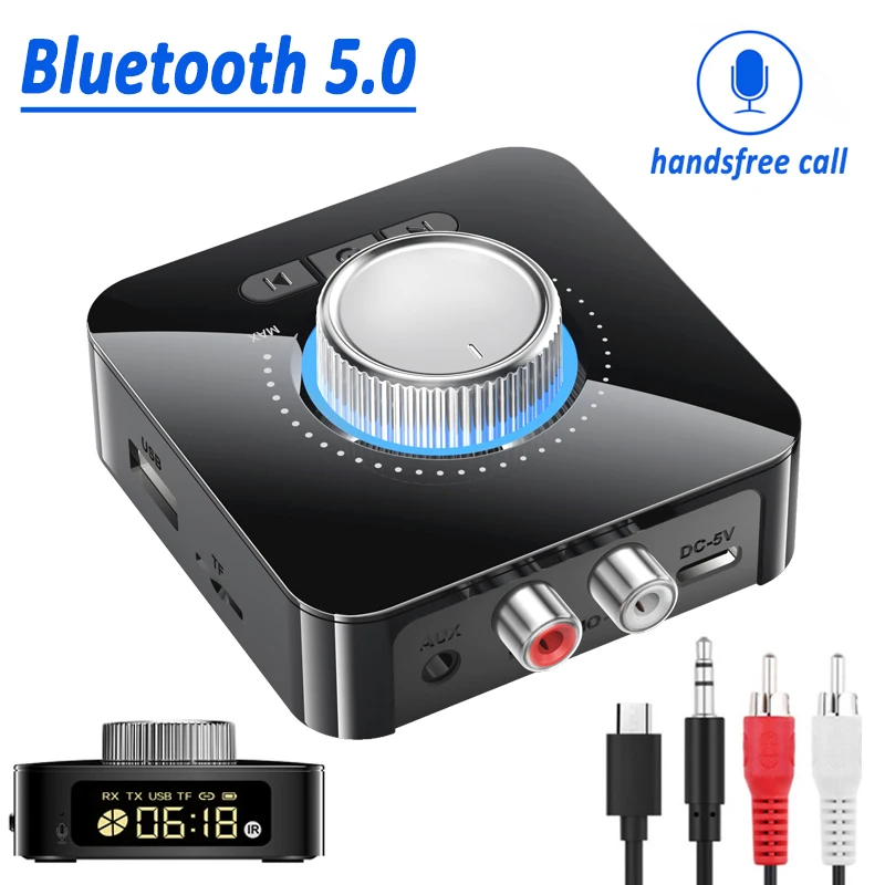 Transmisor Bluetooth para TV, receptor Bluetooth, adaptador Bluetooth 5.0  con reproducción USB RCA de 3,5 mm, adaptador de audio 2 en 1, adaptador  Bluetooth de baja latencia (negro)