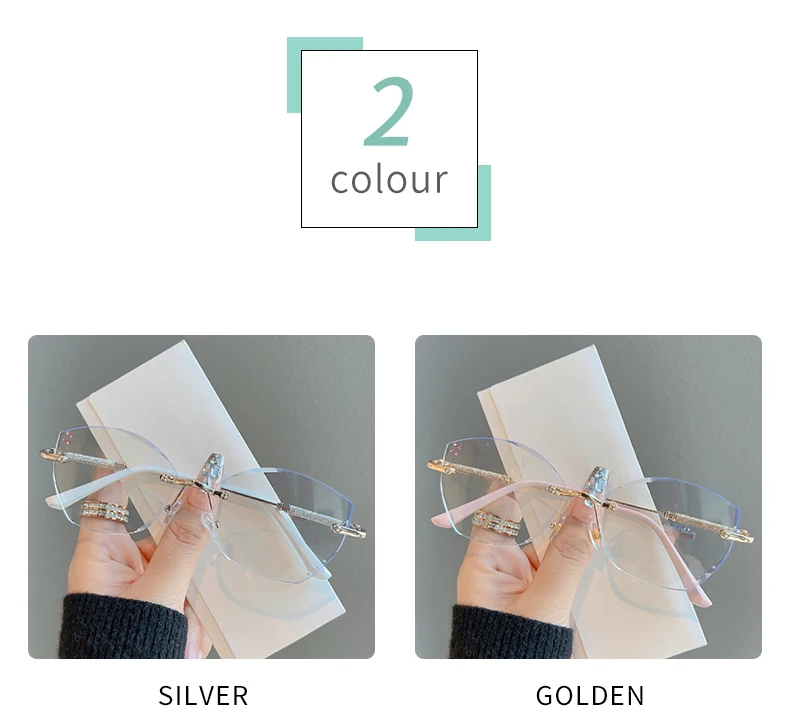Anti-blaues Licht Gläser Cat Eye Metall Brillen Frauen Randlose Luxus Brillen Blau Licht Blockieren Mann Dame Computer Brillen – Detail 8