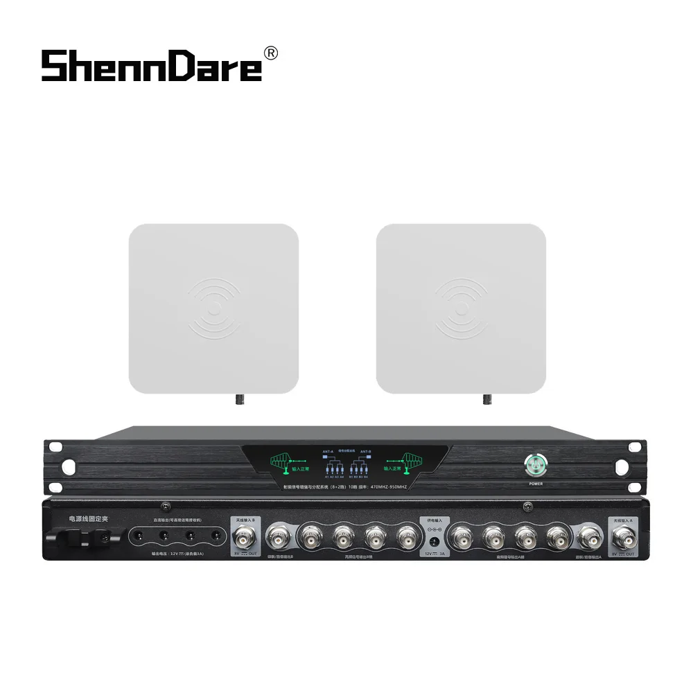 ShennDare HT-FD10 10 채널 안테나 디스트리뷰터 시스템, UHF 안테나 스플리터, RF 신호 부스터, 마이크용 디스트리뷰터 증폭기