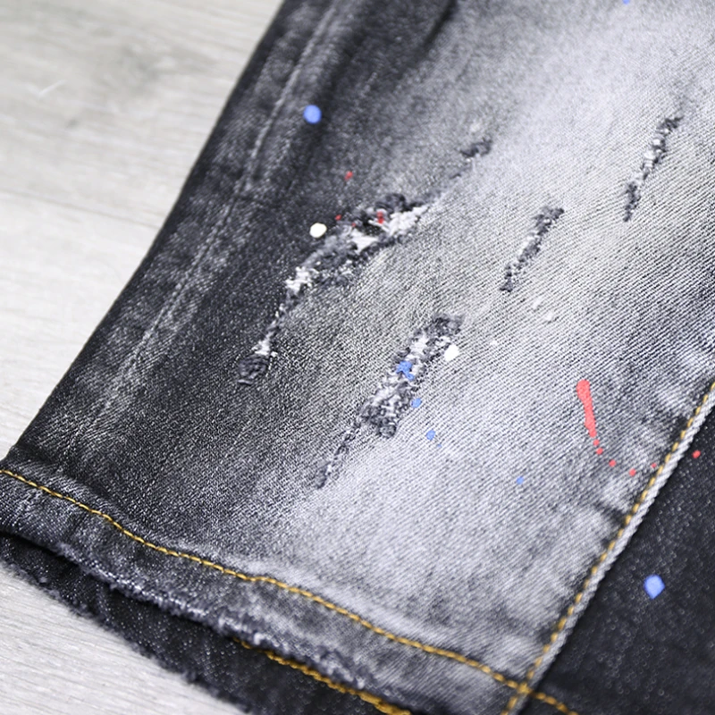 Tie-dye Fashion Paint Spots Denim Shorts Men's Summer New Ripped Retro Dilapidated Male Streetwear Short Jeans