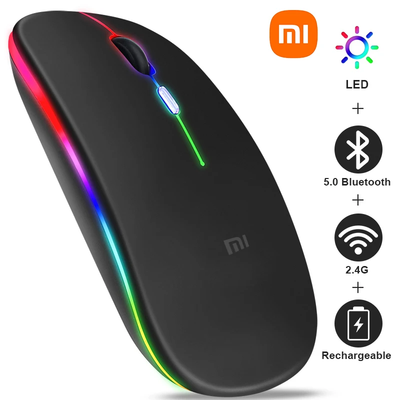 

Xiaomi Bluetooth Wireles Mouse Rechargeable with 2.4GHz USB RGB 1600DPI Mouse for Computer Laptop Tablet PC Macbook Gaming Mouse