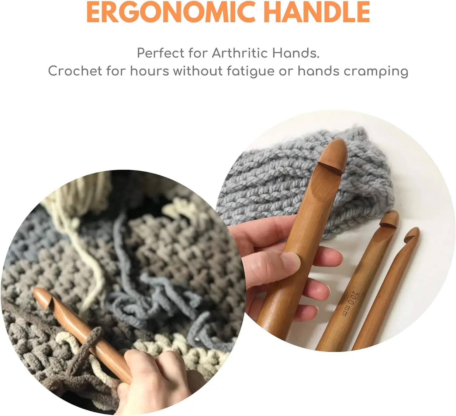 THE KNOX CRAFT 3 PCS Crochet Hooks Set, Large Wooden Crochet Hook, Wooden Yarn Hooks With Ergonomic Soft Grip Handles, Huge Crochet Hooks For T
