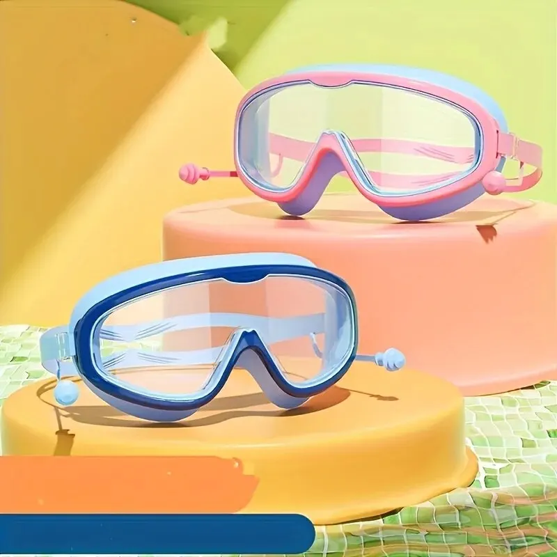 Swimming Goggles Outdoor Swim Goggles Large Frame Waterproof Anti-Fog UV Protection Glasses With Earplugs for 14 Years And Above