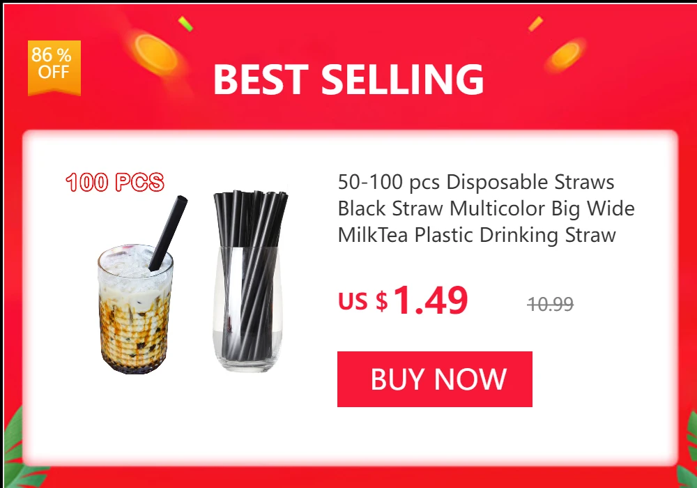 Description Picture 3 of item50/100/2000PCS Black Straws Flexible Drinking Straws Curved Bendable Plastic Drink Tube Straw Wedding bar Party Accessory